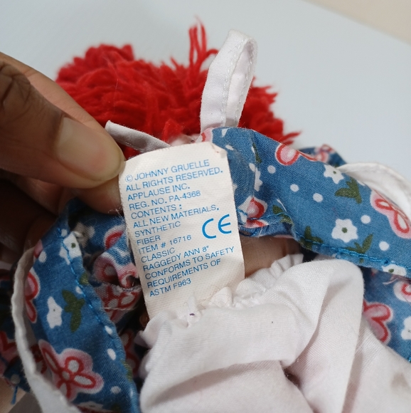 ✓RAGGADY ANN STUFFED DOLL BLUE Floral  DRESS   DOLL used VINTAGE 85 anniversary - Picture 8 of 16